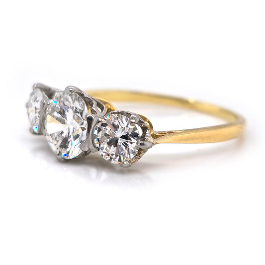 Diamond Three Stone Engagement Ring in 18ct Yellow Gold, 1.60 carat total