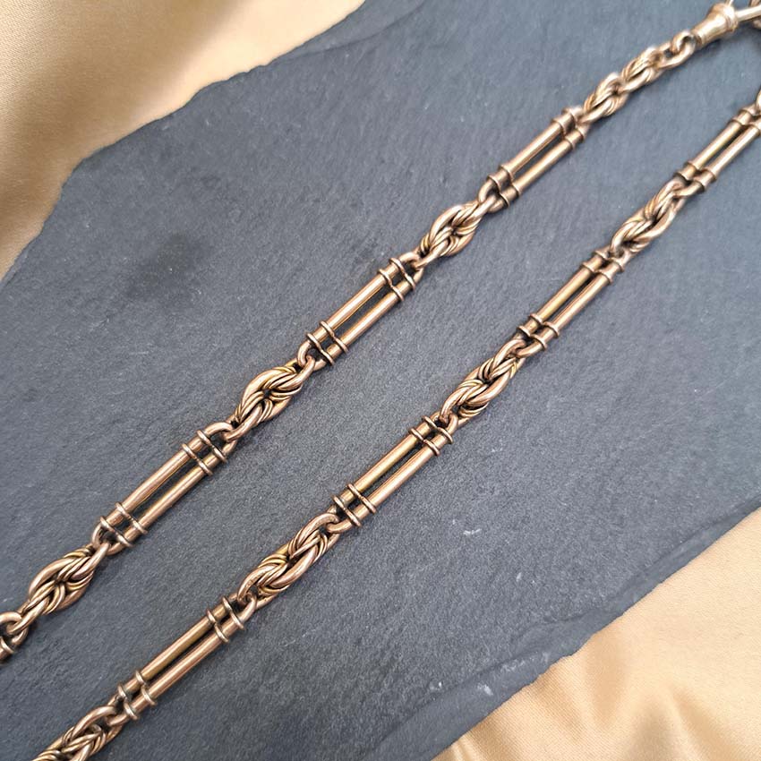 Antique 9ct Yellow Gold Albert Chain Necklace with T-bar pendant.