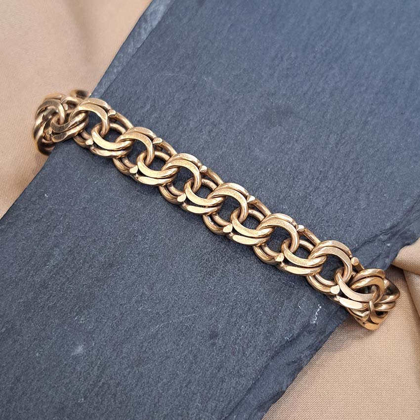 Vintage Gold Fancy Double Link Curb Bracelet, 14ct yellow gold curb bracelet composed of eye-catching double links.