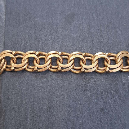 Vintage 14ct Yellow Gold Fancy Double Link Curb Bracelet