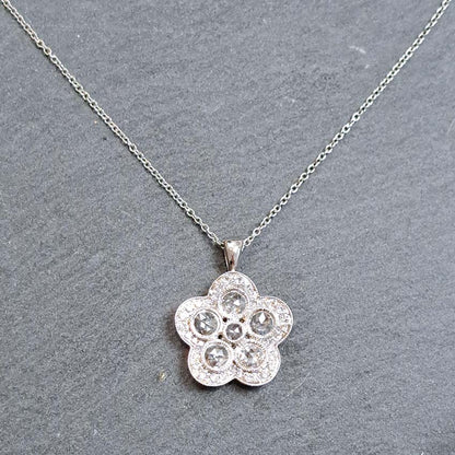 Diamond Floral Cluster Pendant Necklace, 1 carat total