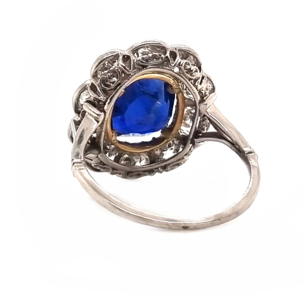Antique Art-Deco No Heat Burmese Sapphire Engagement Ring