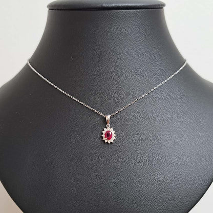 0.62ct Oval Ruby and Diamond Cluster Pendant with Chain