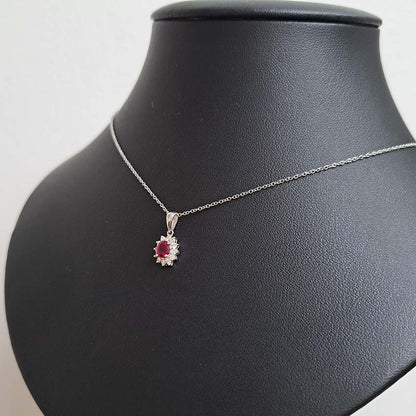0.62ct Oval Ruby and Diamond Cluster Pendant with Chain