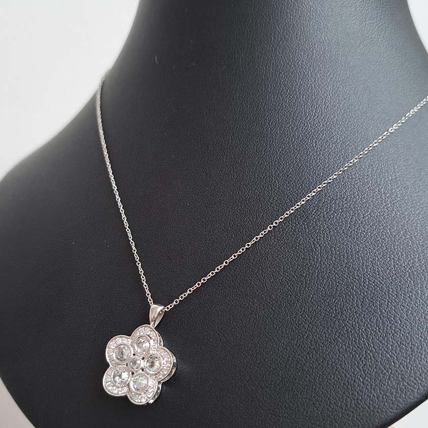 Diamond Floral Cluster Pendant Necklace, 1 carat total