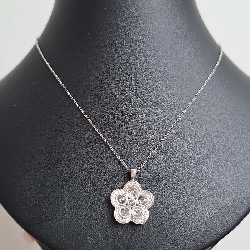 Diamond Floral Cluster Pendant Necklace, 1 carat total