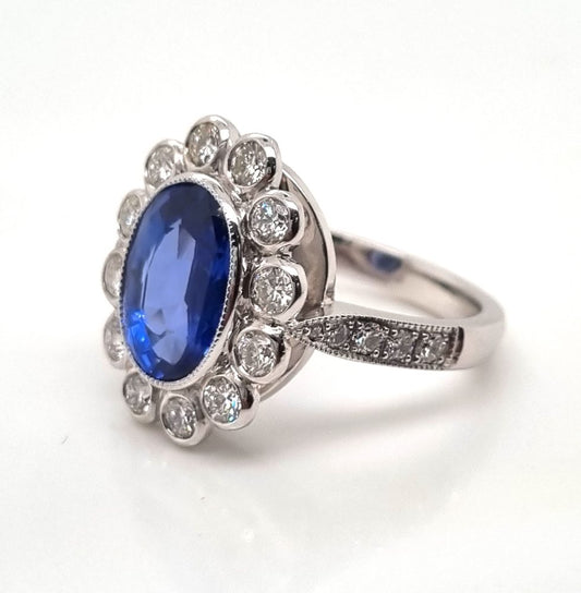 4.0ct No Heat Ceylon Sapphire and Diamond Cluster Engagement Ring