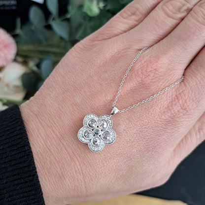 Diamond Floral Cluster Pendant Necklace, 1 carat total