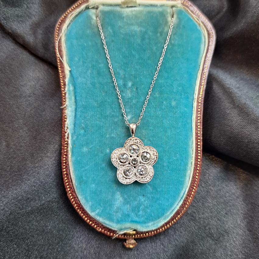 Diamond Flower Cluster Pendant Necklace, 1 carat total