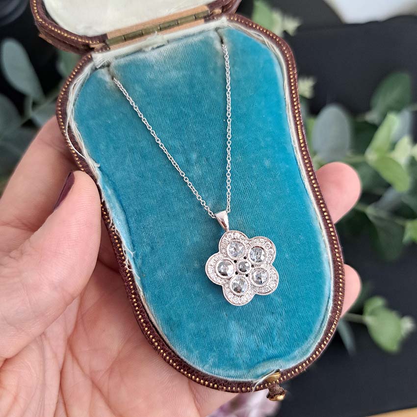 Diamond Floral Cluster Pendant Necklace, 1 carat total