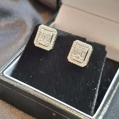 0.56ct Baguette and Brilliant Cut Illusion Set Diamond Cluster Stud Earrings, set with 0.56 carats of multi cut diamonds in 18ct white gold