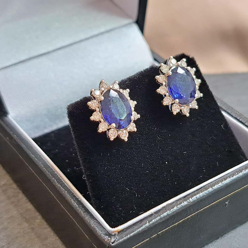 2.25ct Oval Sapphire and Diamond Cluster Stud Earrings
