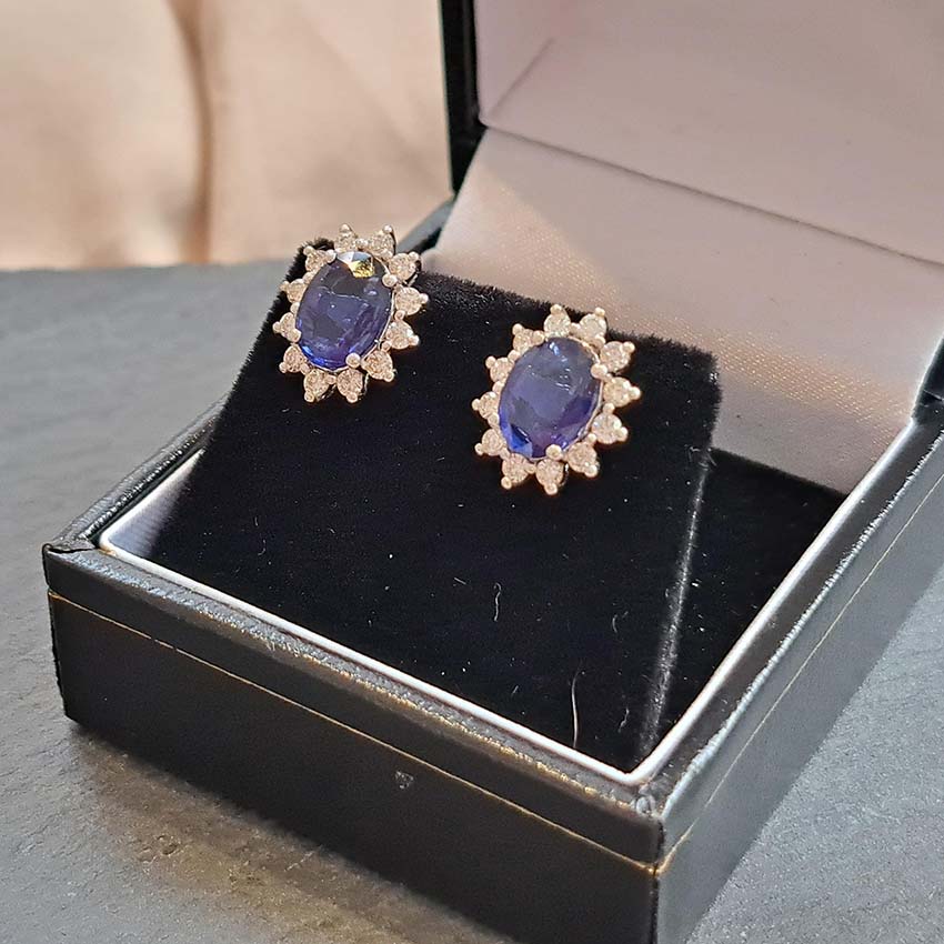2.25ct Oval Sapphire and Diamond Cluster Stud Earrings