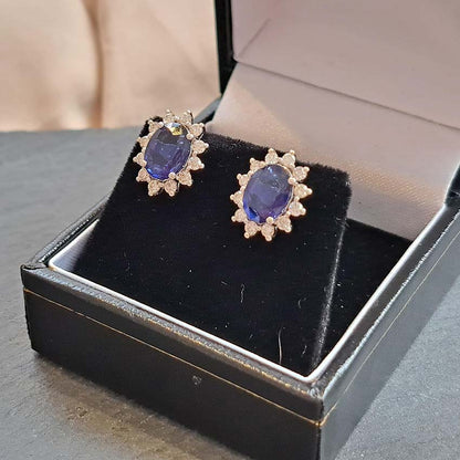 2.25ct Oval Sapphire and Diamond Cluster Stud Earrings