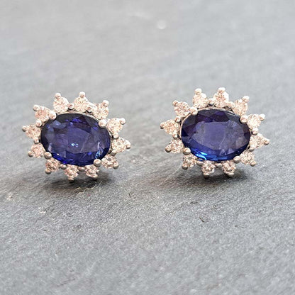 2.25ct Oval Sapphire and Diamond Cluster Stud Earringsv