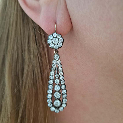 Antique Georgian day to night diamond drop earrings circa 1810 mounted in silver upon gold