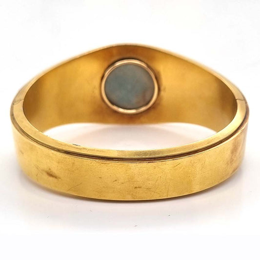 Antique Opal and Diamond Cluster Gold Bangle Bracelet, mid 19th century Victorian Swedish antique 18ct yellow gold bangle bracelet with opal and diamond cluster in original antique fitted box