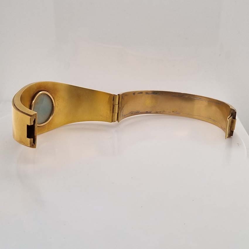 Antique Opal and Diamond Cluster Gold Bangle Bracelet, mid 19th century Victorian Swedish antique 18ct yellow gold bangle bracelet with opal and diamond cluster in original antique fitted box