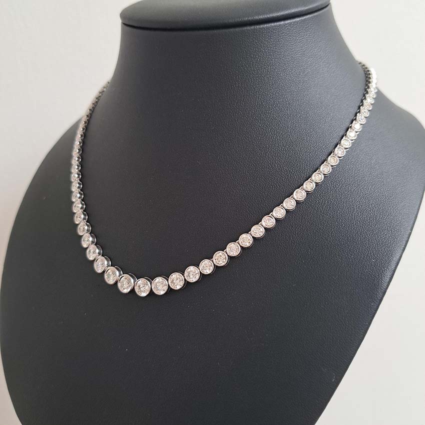 Graduated Diamond Collar Line Necklace, 12.84 carat total
