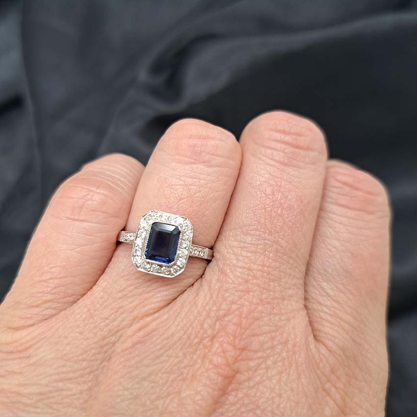 1.02ct Sapphire and Diamond Cluster Engagement Ring in 18ct White Gold