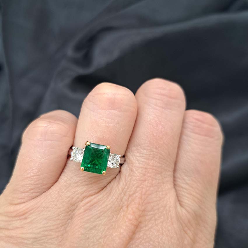2.48ct Emerald and Diamond Three Stone Engagement Ring in Platinum