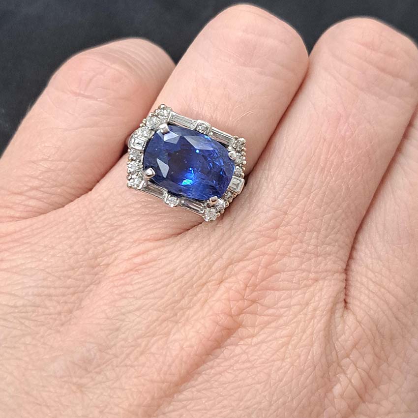 Vintage Art Deco 8 Carat No Heat Ceylon Sapphire and Diamond Ring