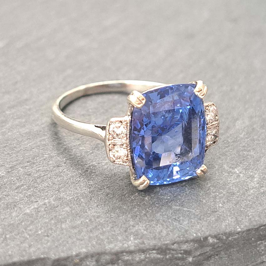 Art Deco sapphire engagement ring natural no heat