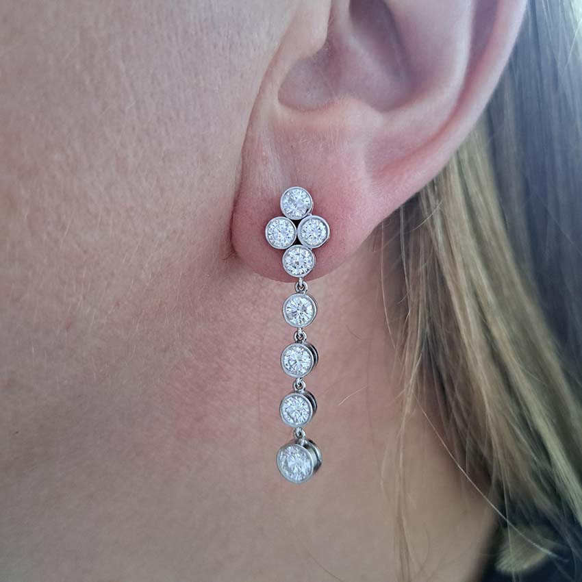 Quatrefoil 3.60ct Diamond Drop Earrings in 18ct White Gold, 3.60 carat total