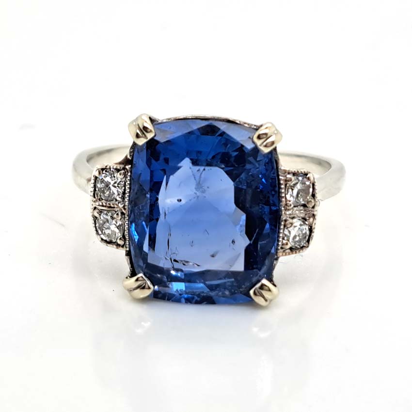 Vintage 7 Carat Ceylon Sapphire and Diamond Ring