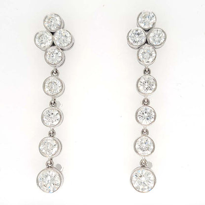 Quatrefoil 3.60ct Diamond Drop Earrings, quatrefoil tops suspend four gently graduating diamonds all bezel set in 18ct white gold