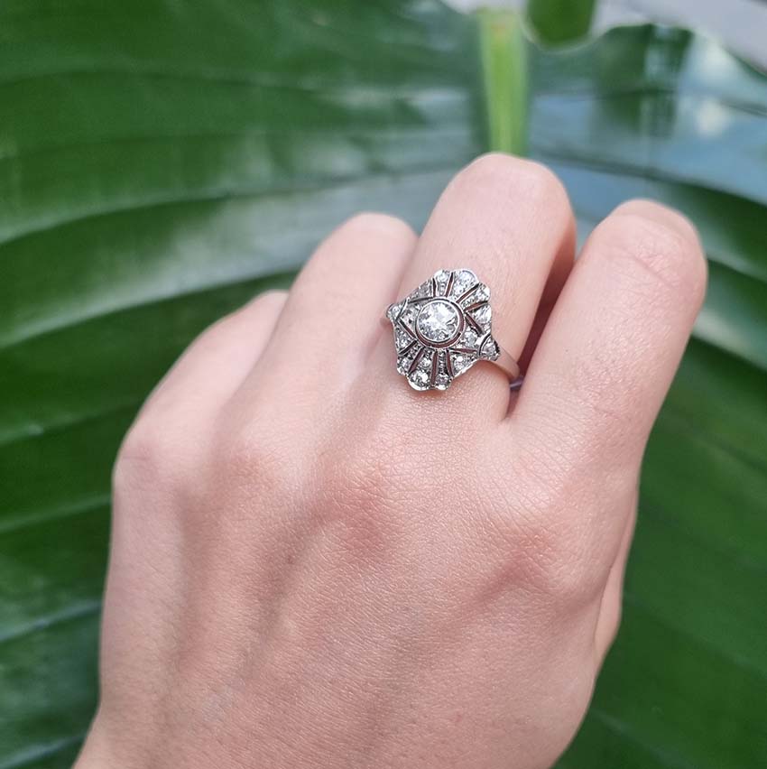 Vintage 0.50ct Diamond Cluster Plaque Ring