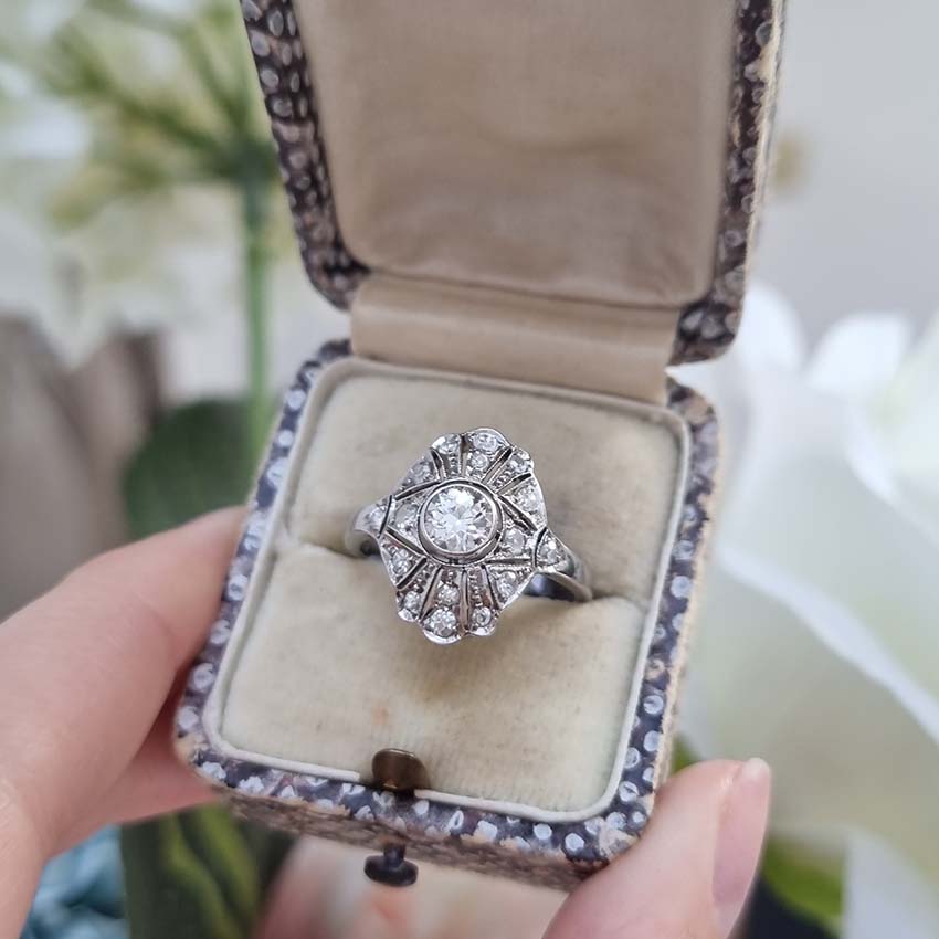 Vintage 0.50ct Diamond Cluster Plaque Ring