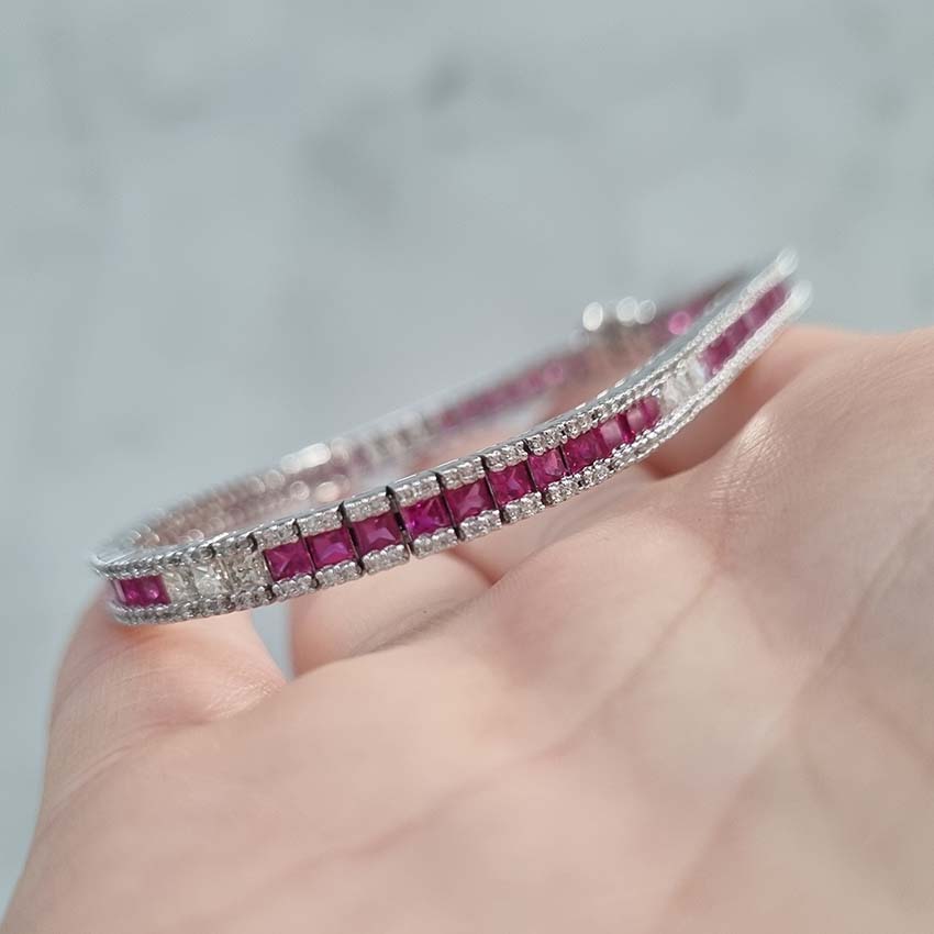 Square Cut Ruby and Diamond Bracelet, 8.62 carats