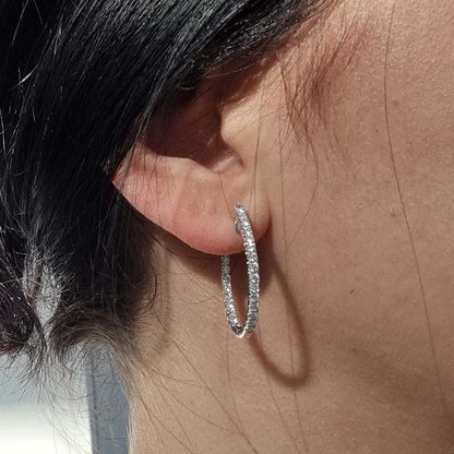 Diamond Set Oval Shaped Hoop Earrings