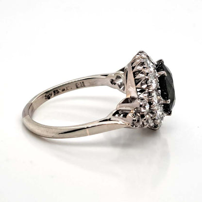 Antique 3.85ct Natural Green Zircon and Old Cut Diamond Cluster Engagement Ring in platinum and 18ct gold