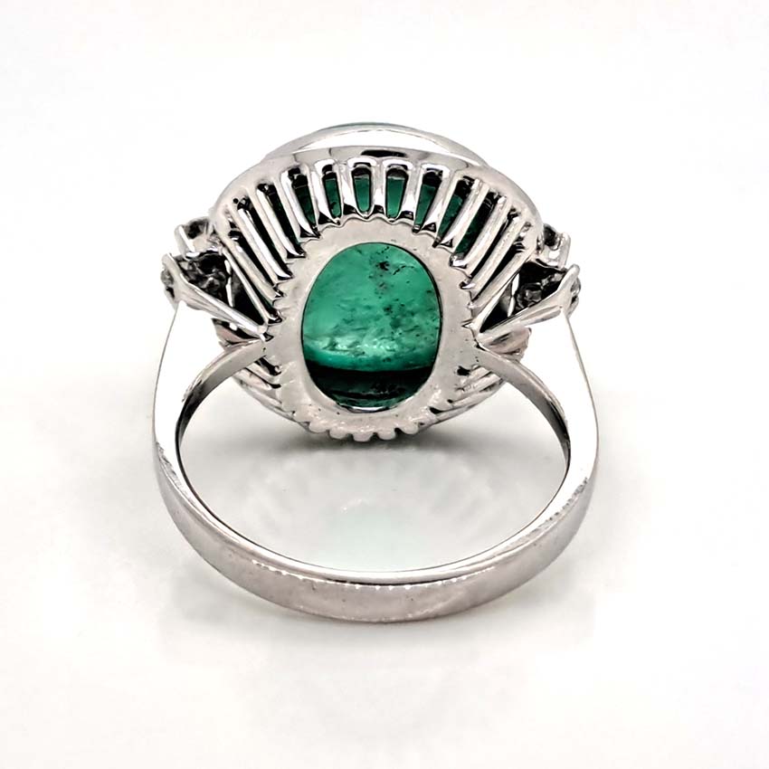 9ct Cabochon Emerald Ring with Diamonds in 18ct White Gold
