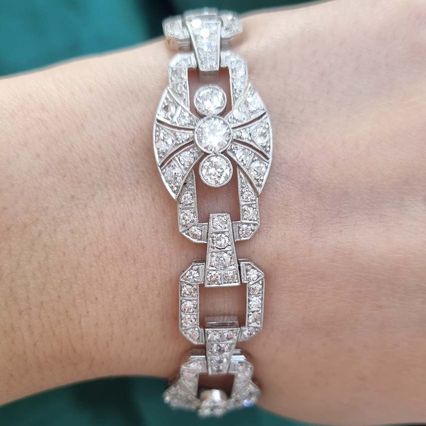 Art Deco Platinum Diamond Plaque Bracelet 9.60cts