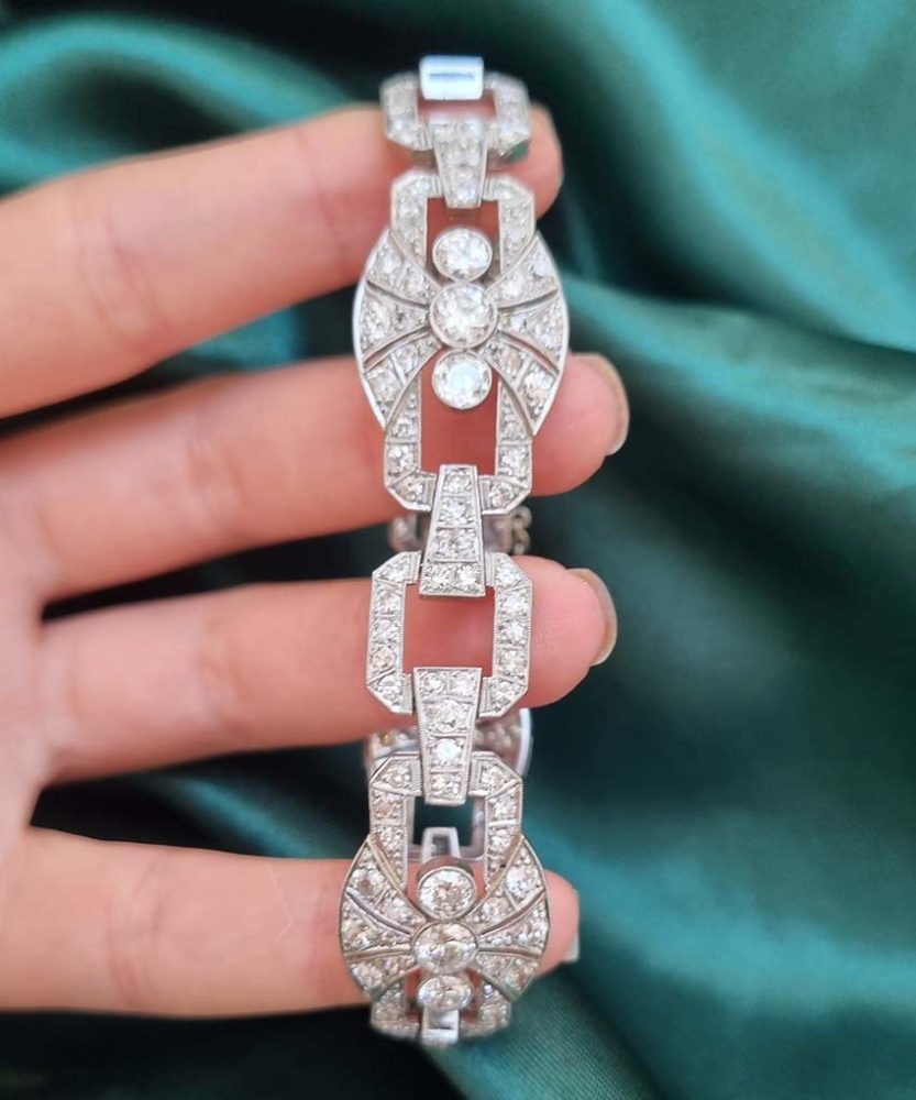 Art Deco Platinum Diamond Plaque Bracelet 9.60cts