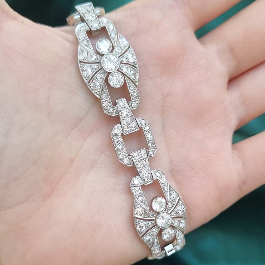 Art Deco Platinum Diamond Plaque Bracelet 9.60cts