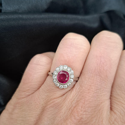 1ct Burmese Ruby and Diamond Daisy Flower Cluster Engagement Ring