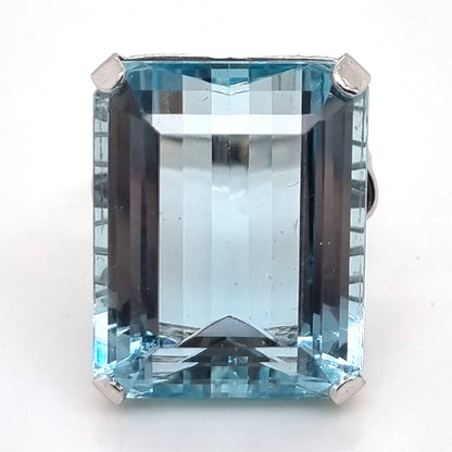Art Deco 23.18ct Emerald Cut Aquamarine Solitaire Cocktail Ring in Platinum