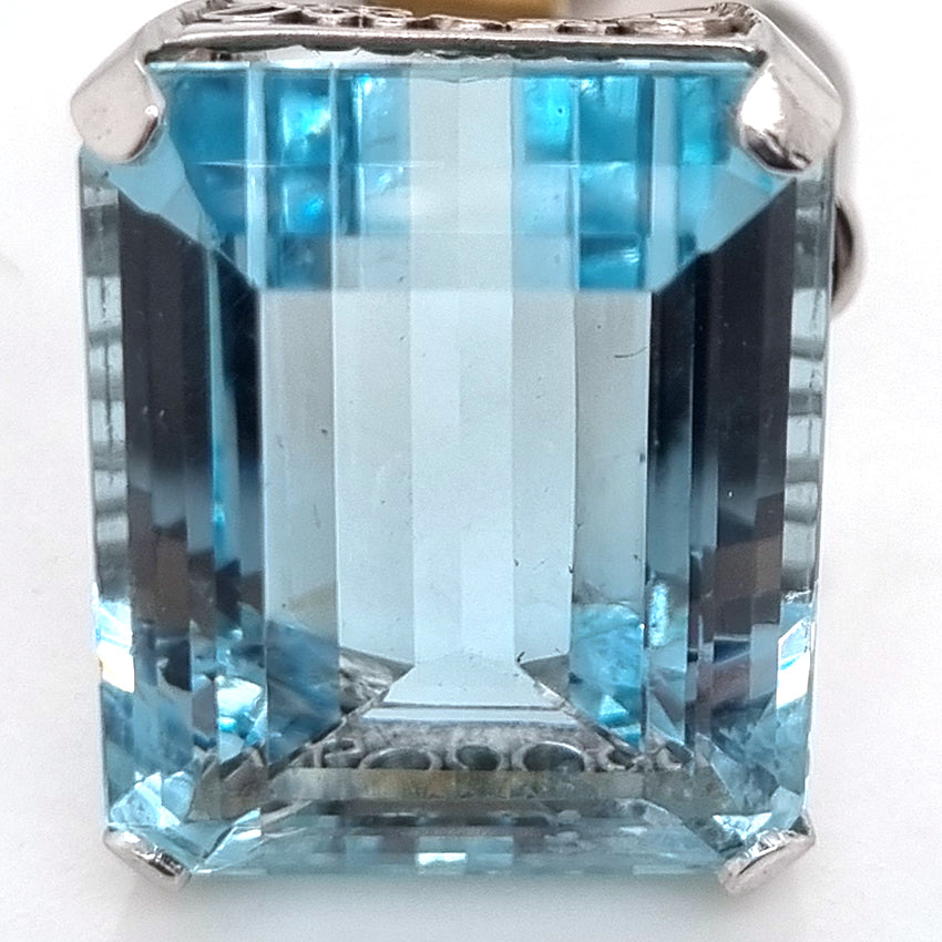 Art Deco 23.18ct Emerald Cut Aquamarine Solitaire Cocktail Ring in Platinum