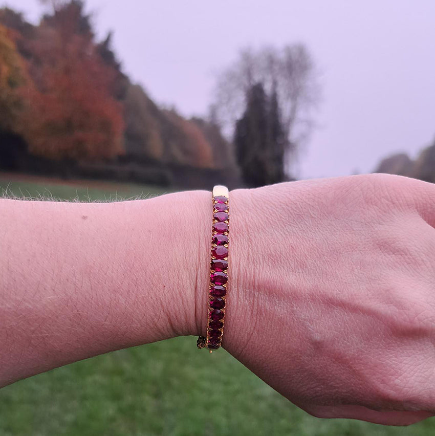 Victorian Antique 12cts Ruby Set Gold Bangle Bracelet
