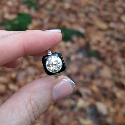 Art Deco Onyx and 2ct Old Cut Diamond Target Ring