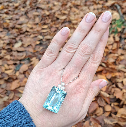 Art Deco 50ct Aquamarine and Diamond Pendant