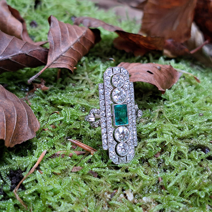 Art Deco Emerald and Diamond Plaque Ring, 3.50 carats