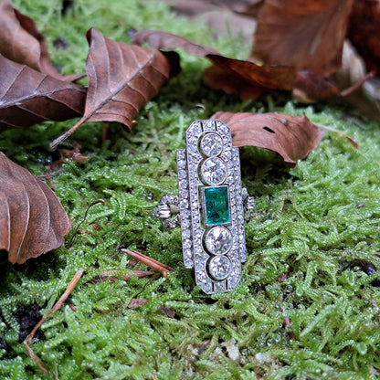 Art Deco Emerald and Diamond Plaque Ring, 3.50 carats
