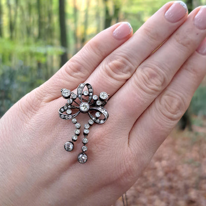 Edwardian Antique Diamond Brooch Pendant Necklace, 3cts