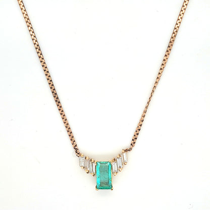Vintage 1.50ct Colombian Emerald and Baguette Diamond Pendant Necklace