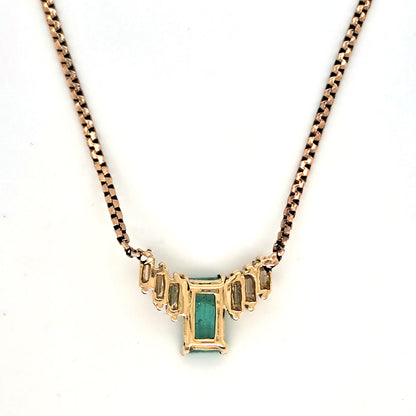 Vintage 1.50ct Colombian Emerald and Baguette Diamond Pendant Necklace